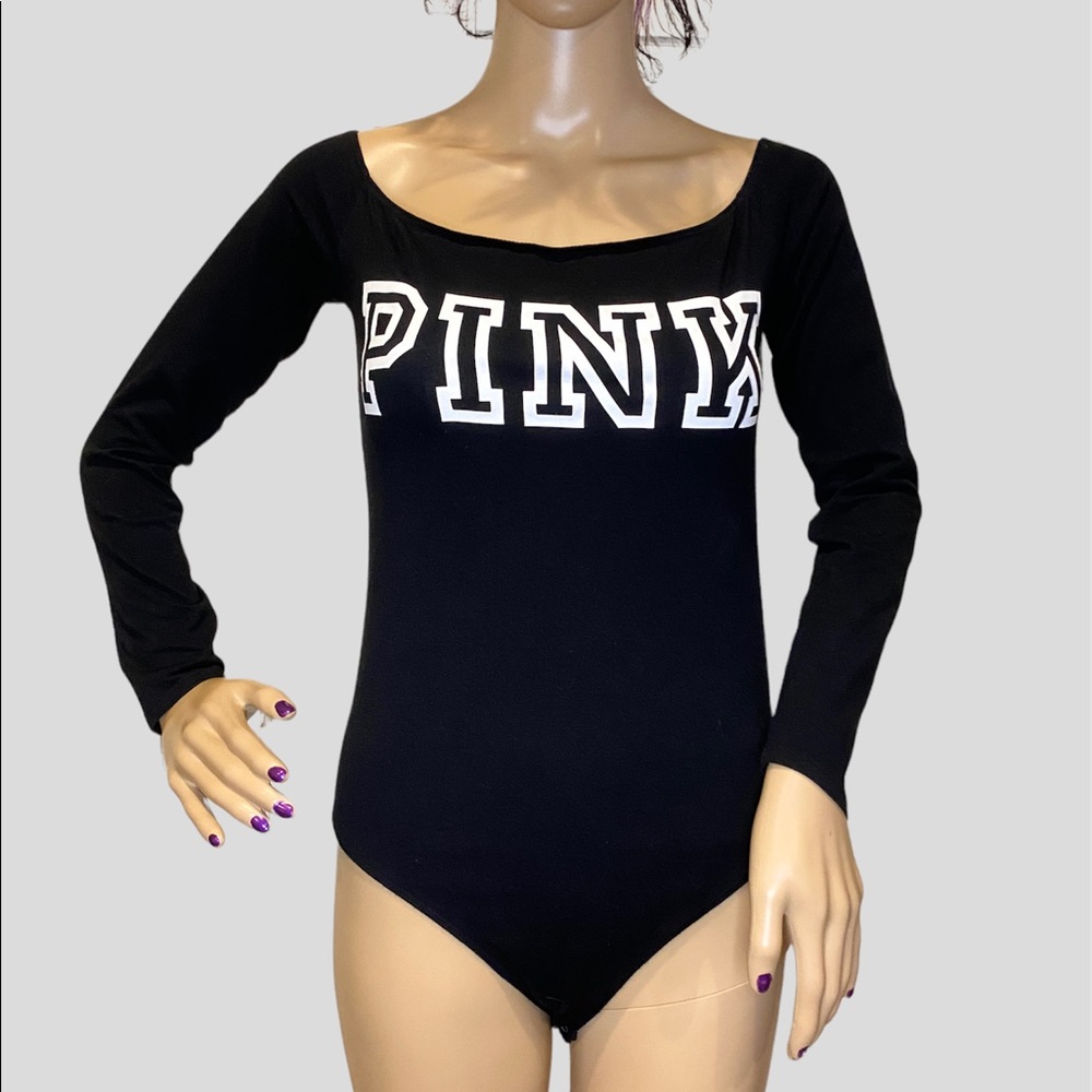 Victoria's Secret PINK Black Bodysuit Body Suit One-Piece Top Shirt Medium VGC